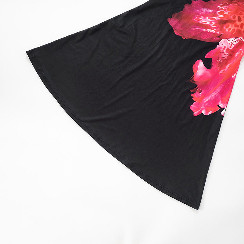 Women Floral Print Halter Neck Lace Sleeveless Bcakless Maxi Dress 30