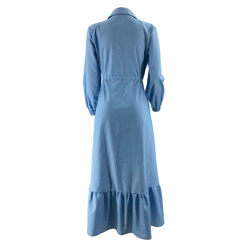 Muslim Ladies Solid Color Elegant Denim Dress 16