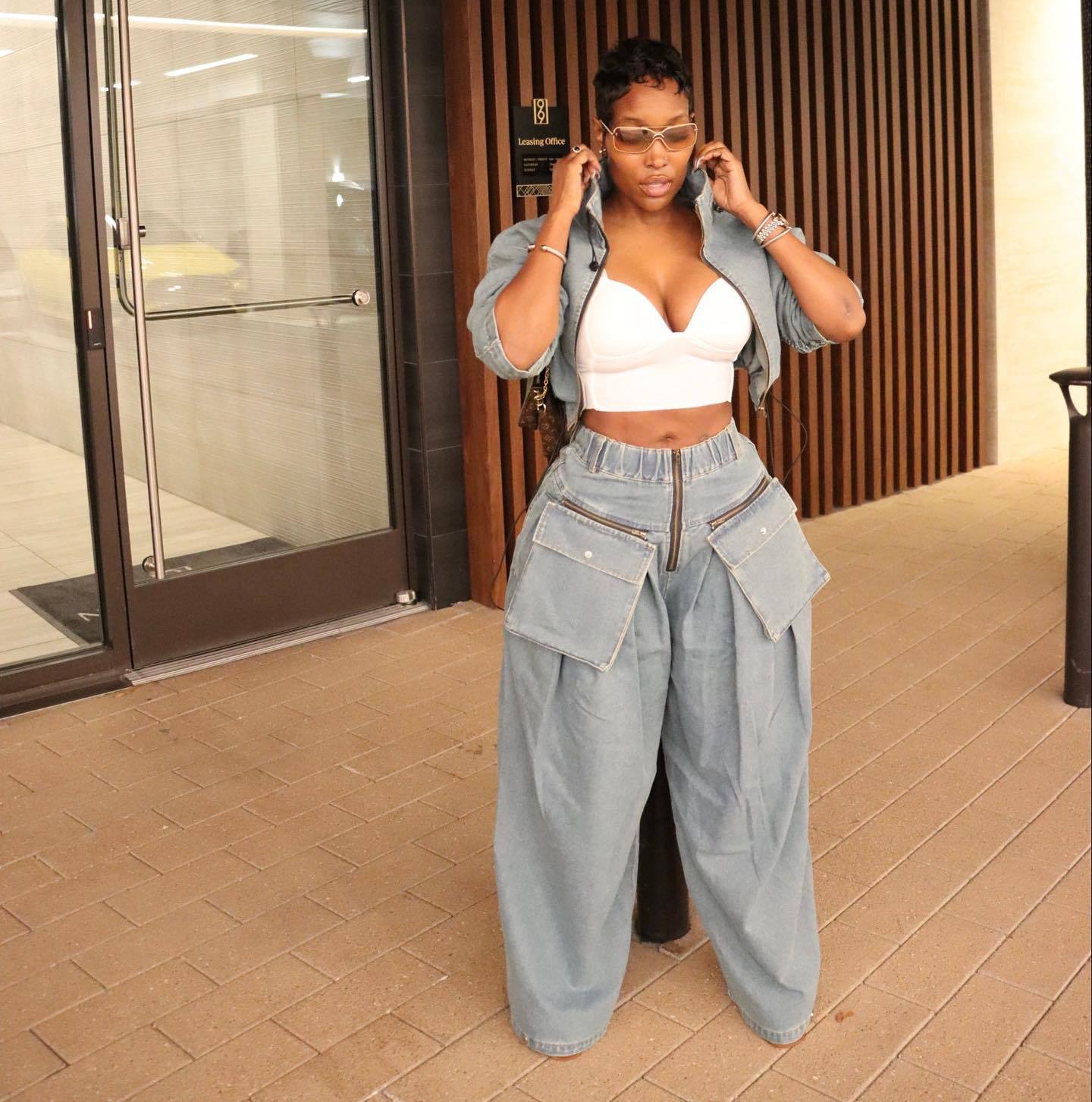 Fashion Retro Wide Leg Loose Denim Two Piece pants Set Women's Clothing 3