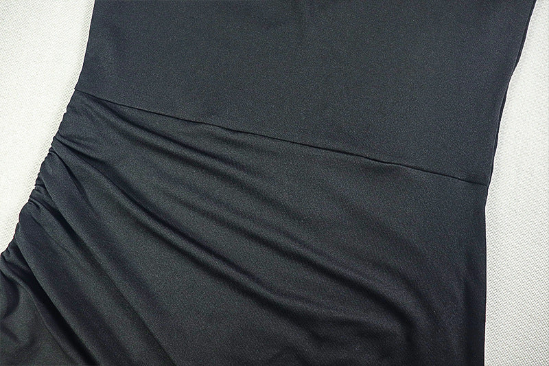 Women's Elegant Chic Solid Pleated Slit Slash Shoulder Long Dress 12