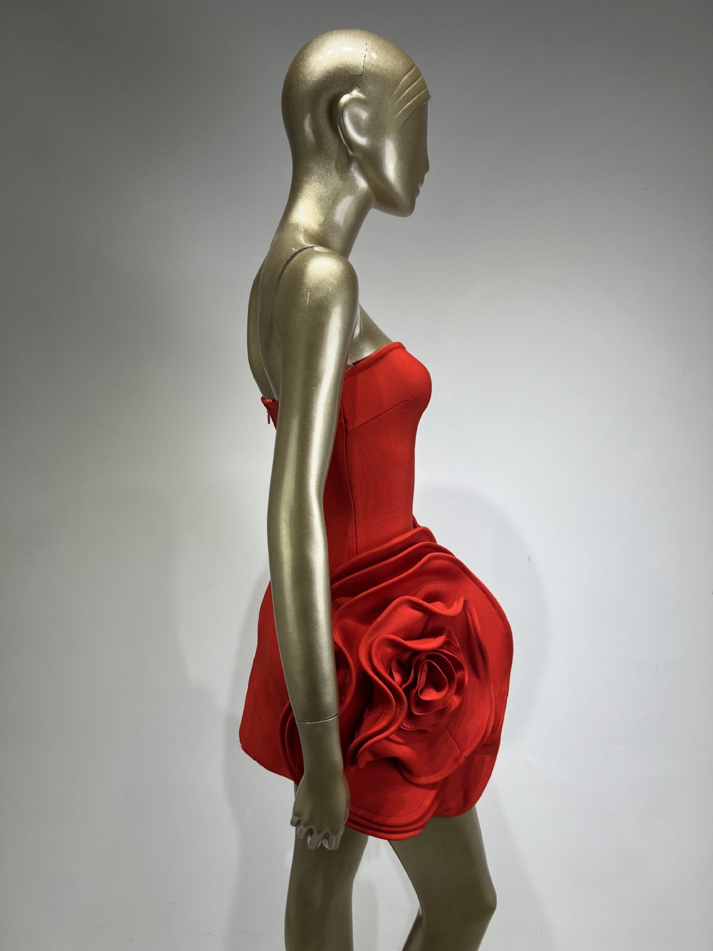 Red Strapless Flower Tight Fitting Formal Party Dress 7