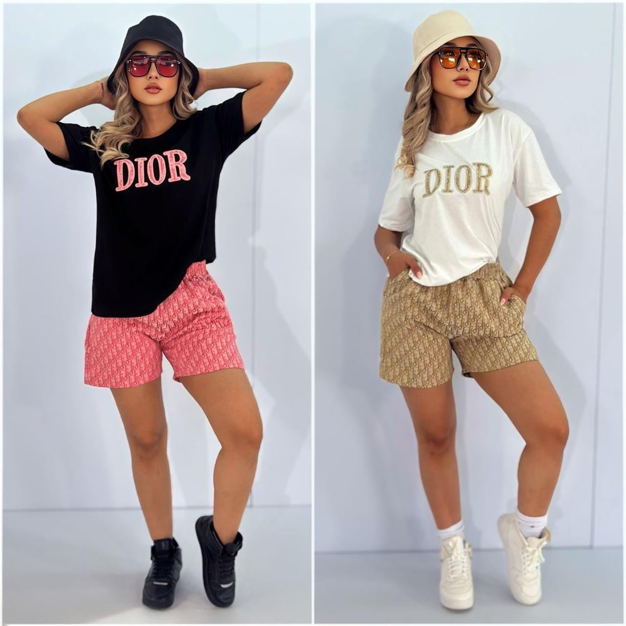 Women summer embroidery + printed short-sleeved top and shorts two-piece set 10