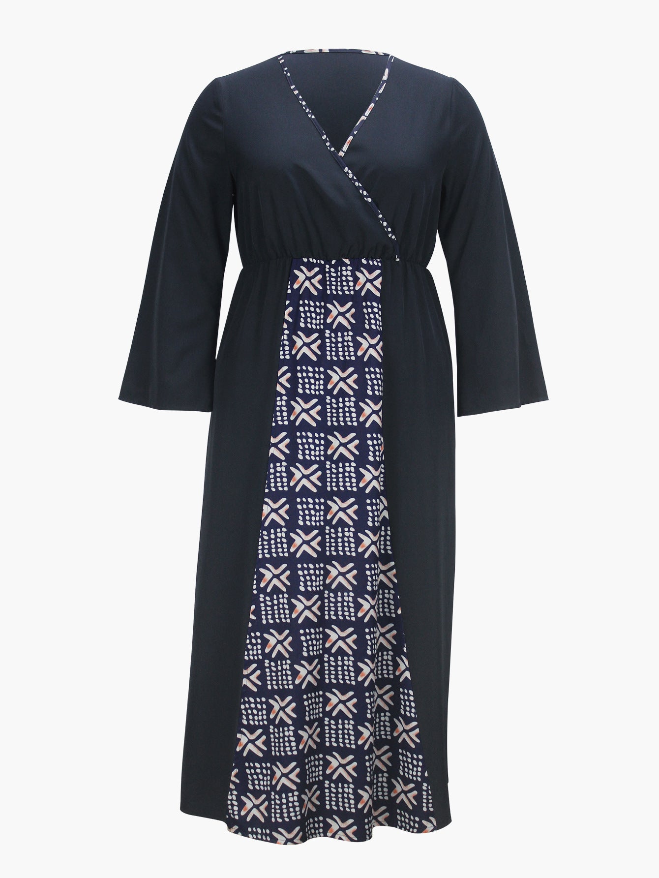 Spring And Autumn Women's Wrap V-Neck Side Slit Slim Waist Plus Size Dress 6