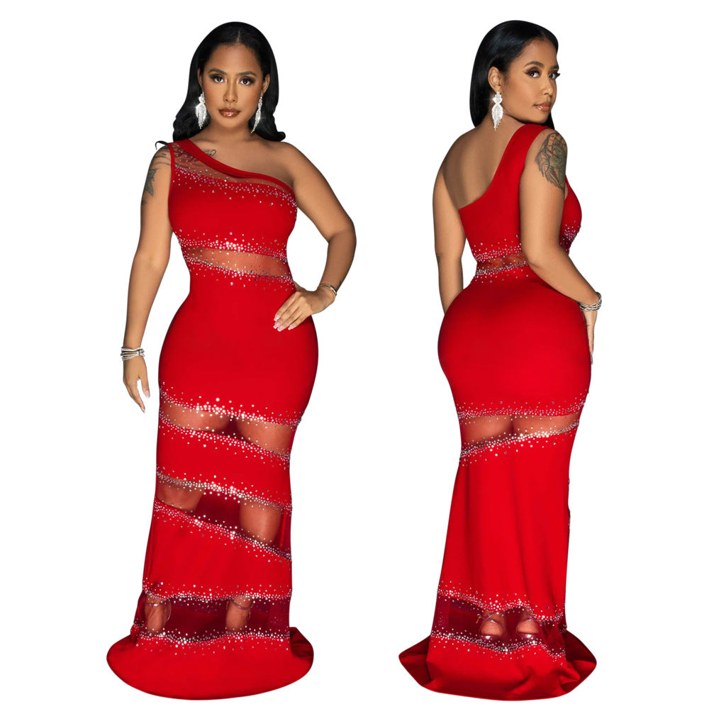 Women Sleeveless Beaded Patchwork Solid Dress 5