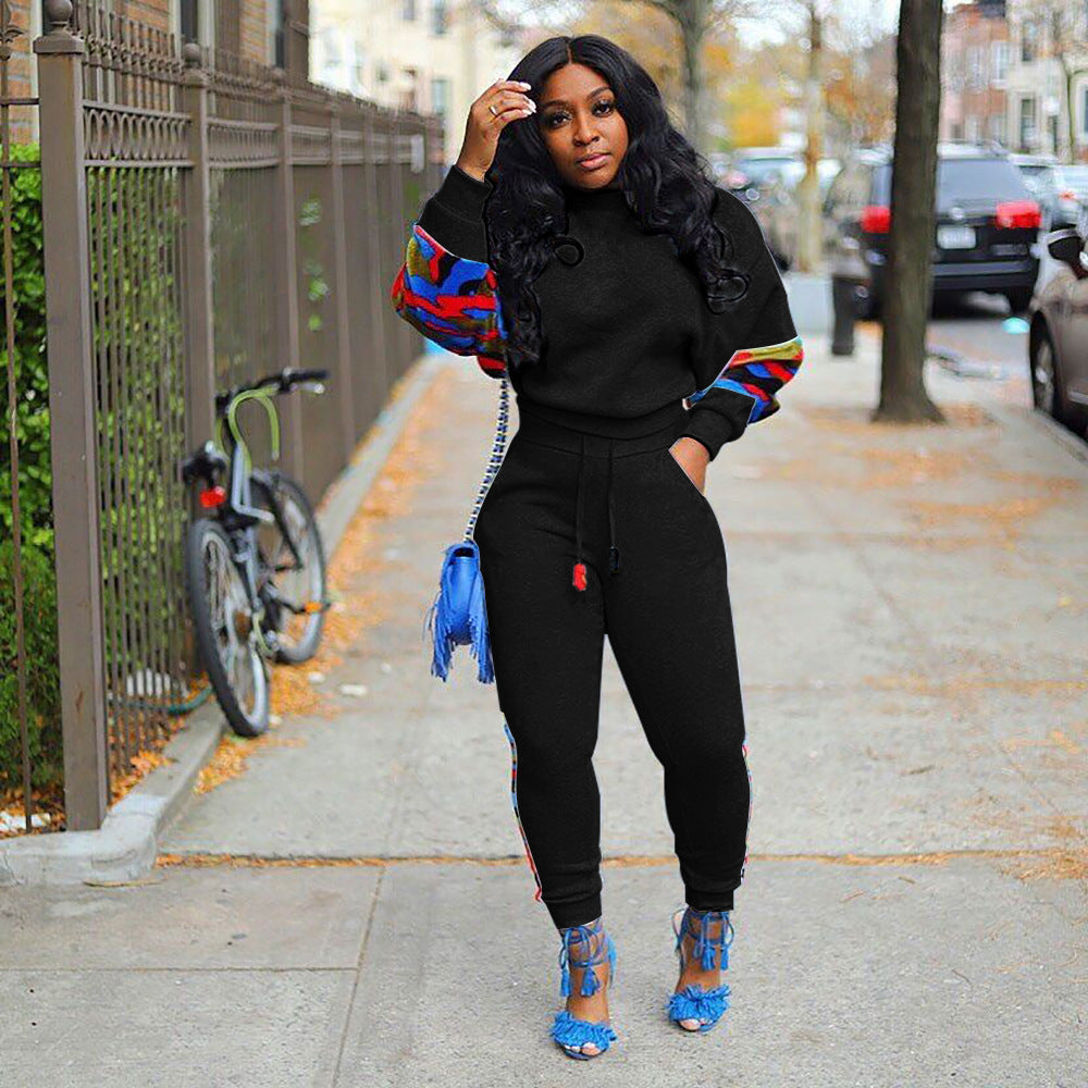 Stylish Printed Patchwork Casual Two Piece Track Suit 4