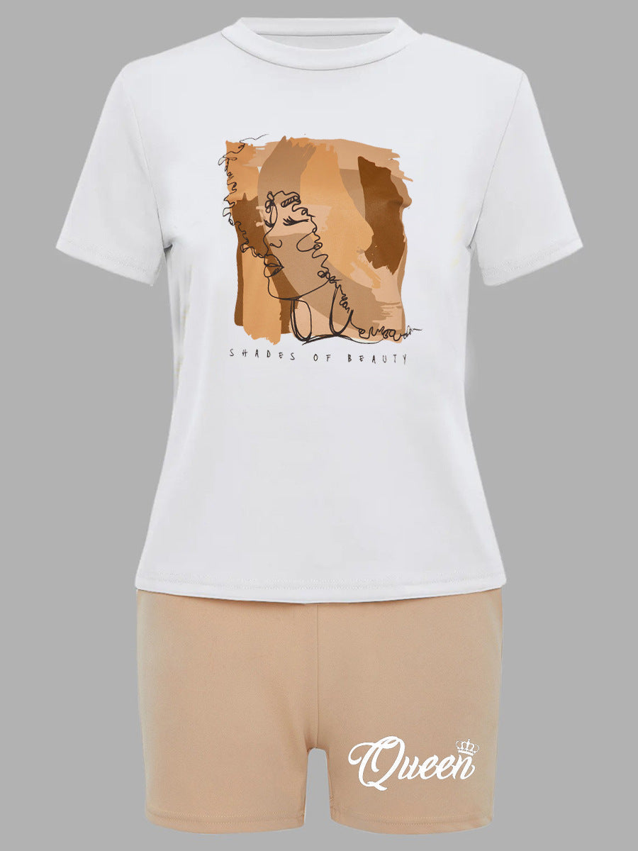 Women printed T-shirt and shorts two-piece set 4