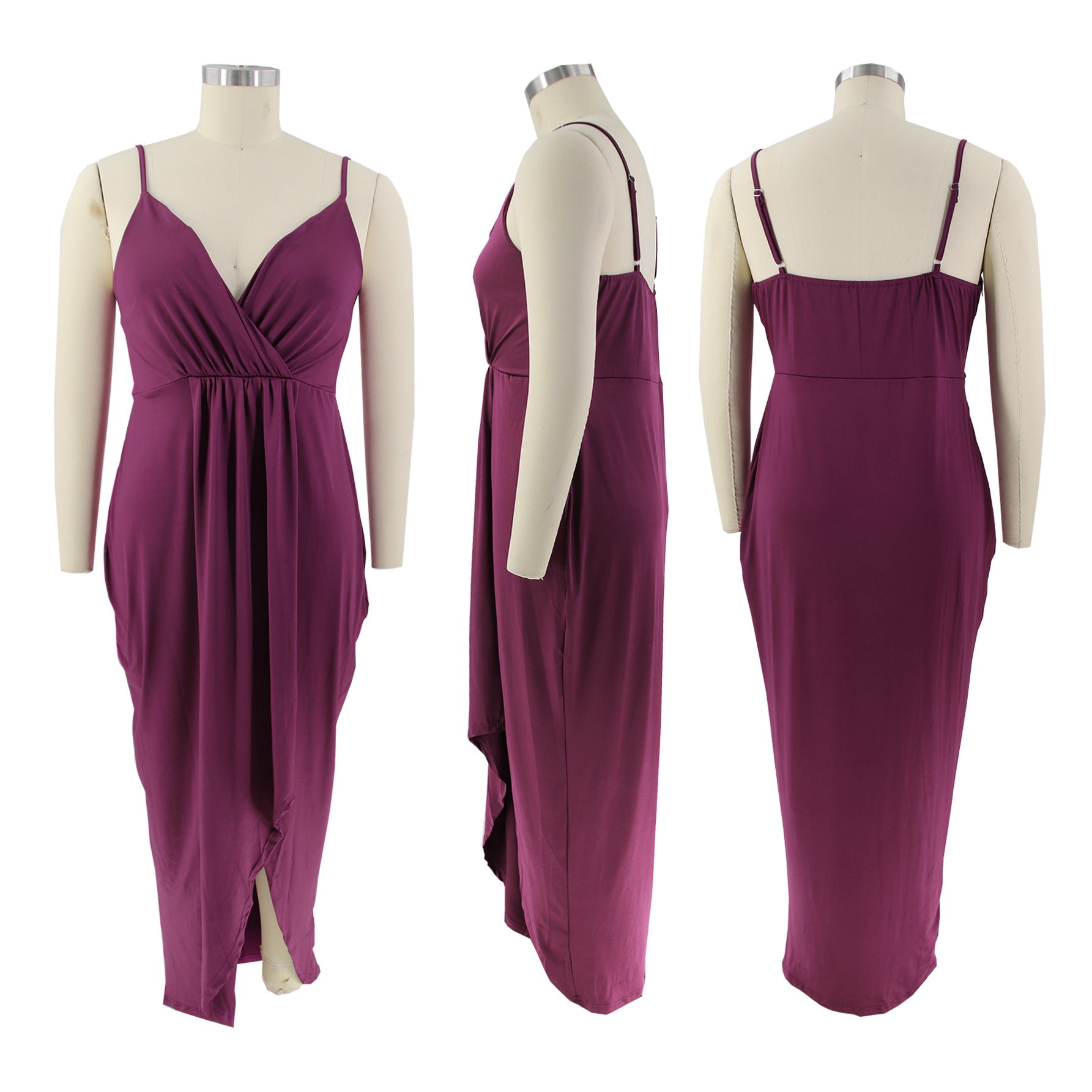 Women's Plus Size Solid Strap Sleeveless V-Neck Long Dress 9