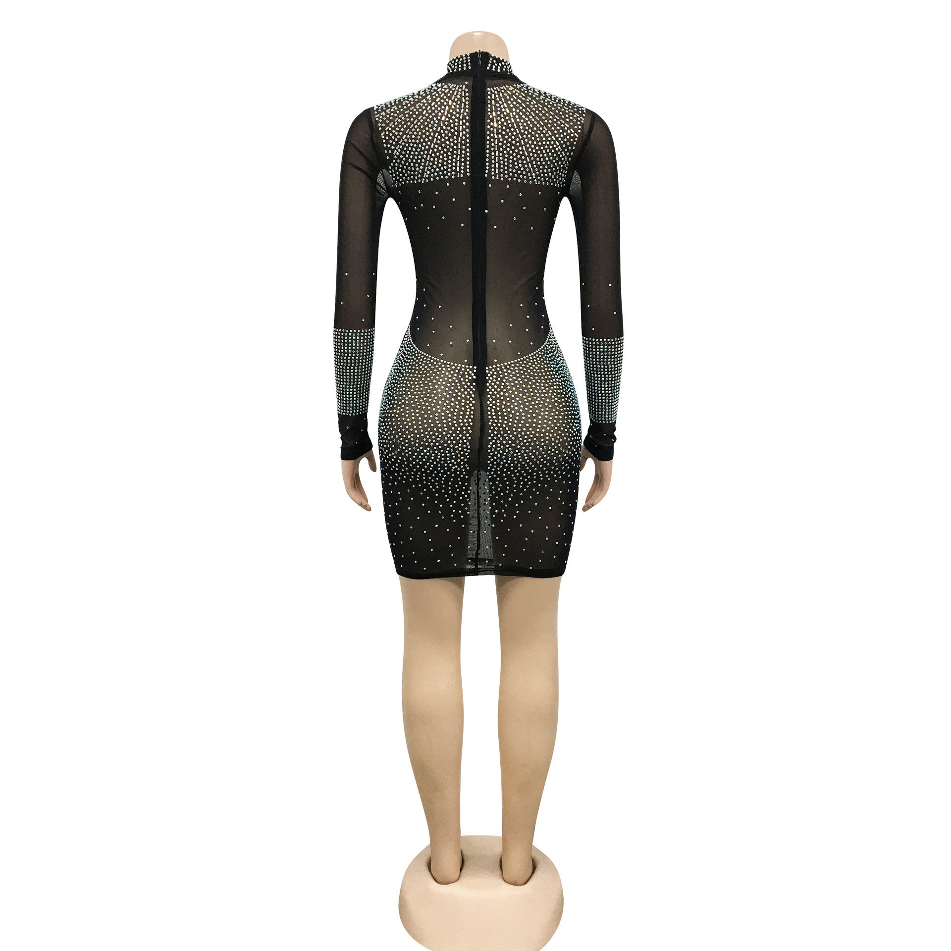 Women Sexy Beaded Mesh See-Through Bodycon Dress 5
