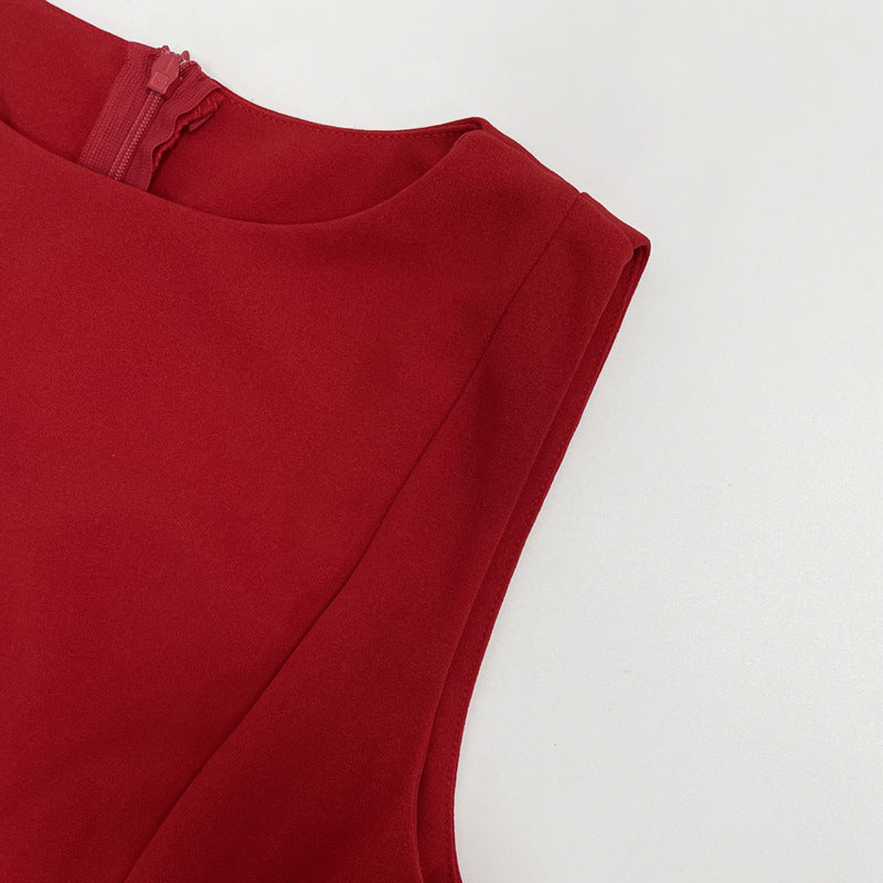 Women Spring/Summer Sleeveless Solid Round Neck Bodycon Dress 29