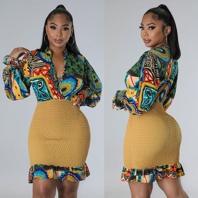 Sexy Print Upper Fishtail Slim Bodycon Dress