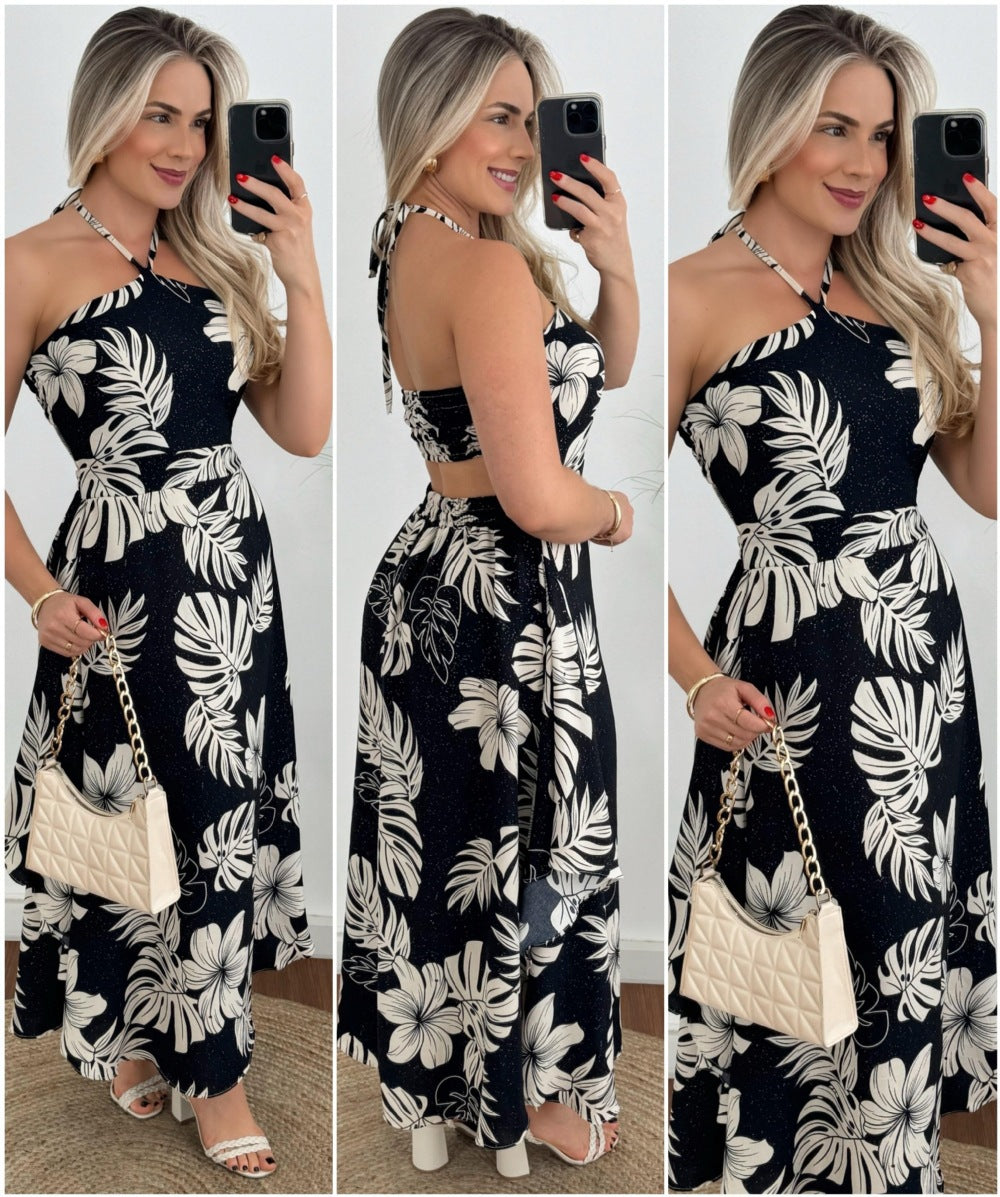 Women Holidays Printed Halter Neck Strapless Dress