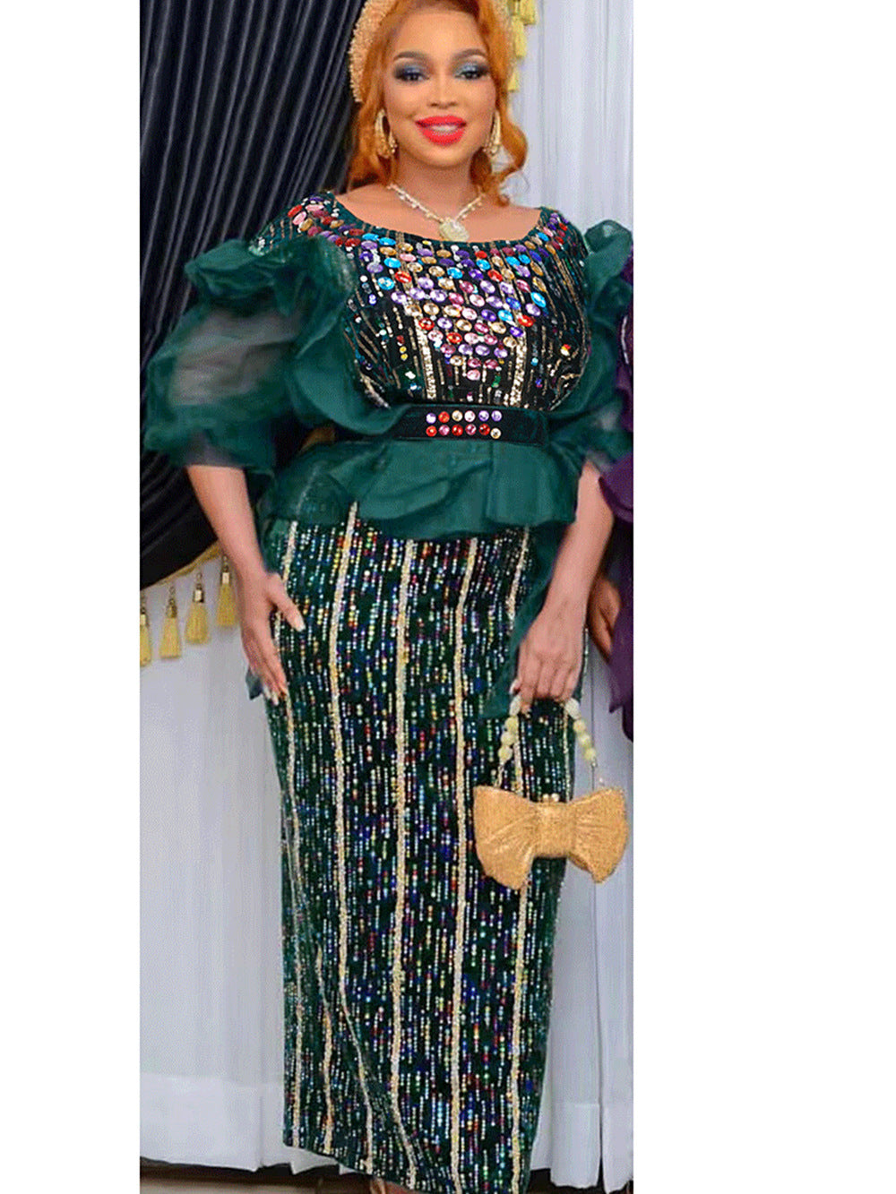 Beaded African Women's Party Evening Dress With Belt 4