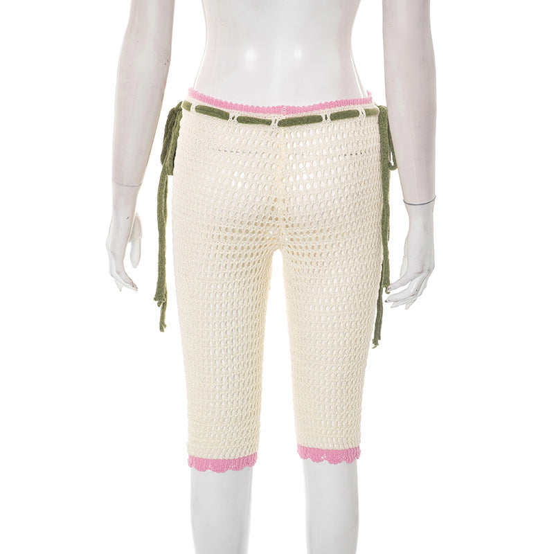 Women Drawstring Lace-Up See-Through Shorts 7