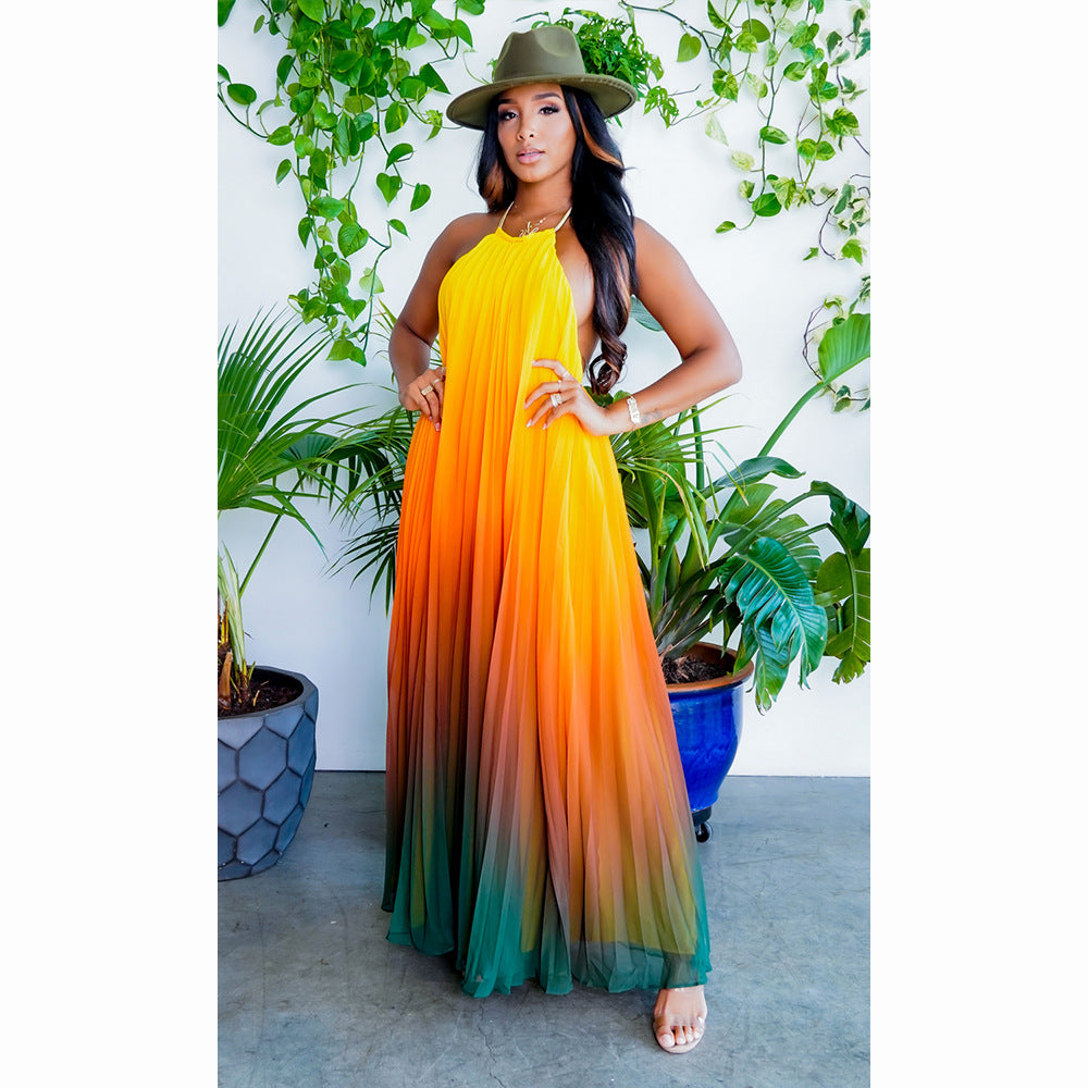 Women's Summer Chic Positioning Print Loose Lace-Up Drop-Shoulder Swing Dress 3