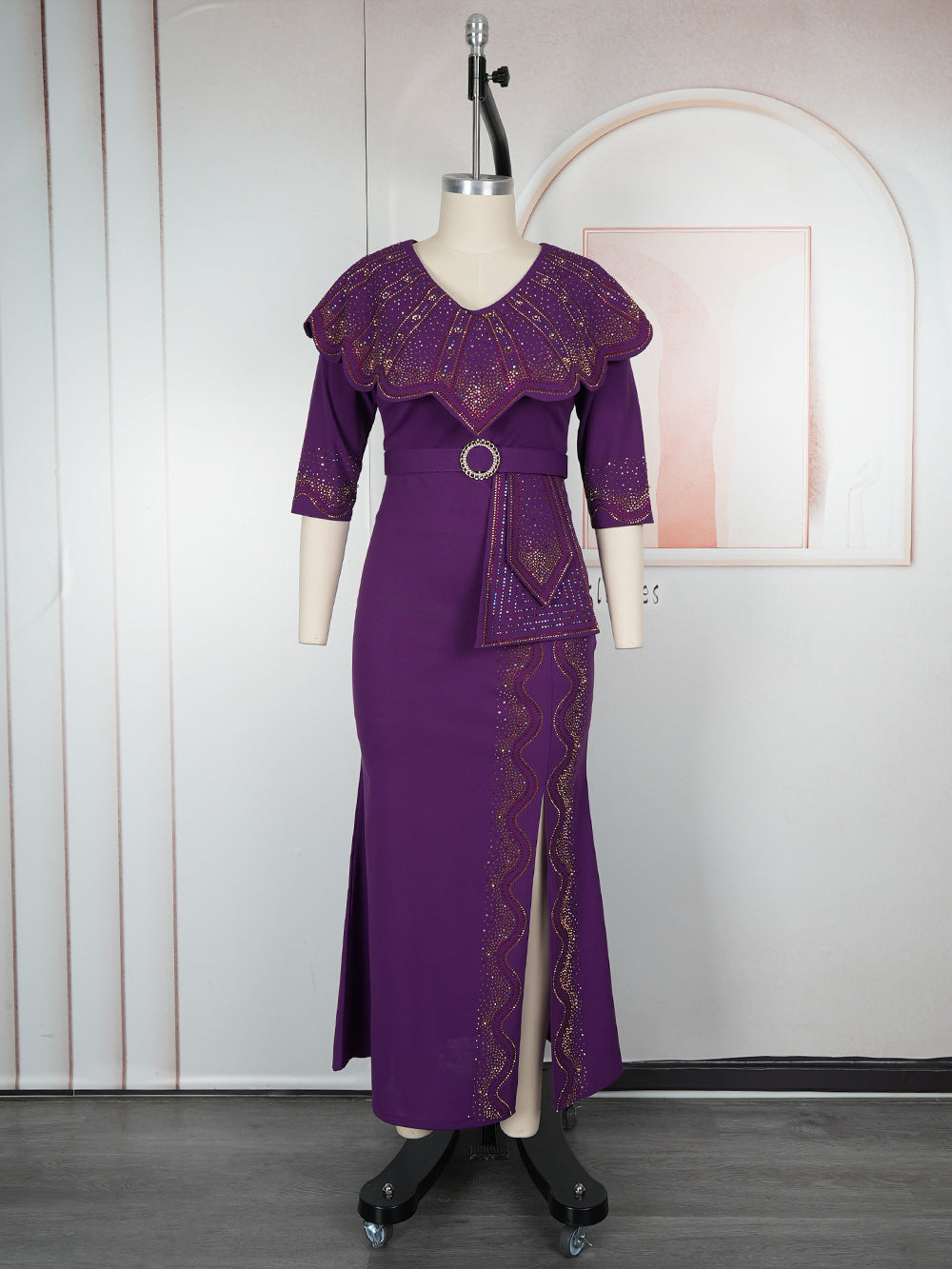 Africa Plus Size Women's Fashion Chic Elegant Formal Party Beaded V-Neck Dress 12