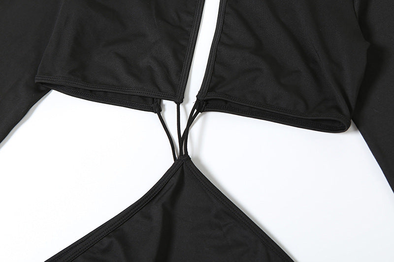 Women sexy hollow long sleeve Open Waist Bodycon Maxi Dress 13