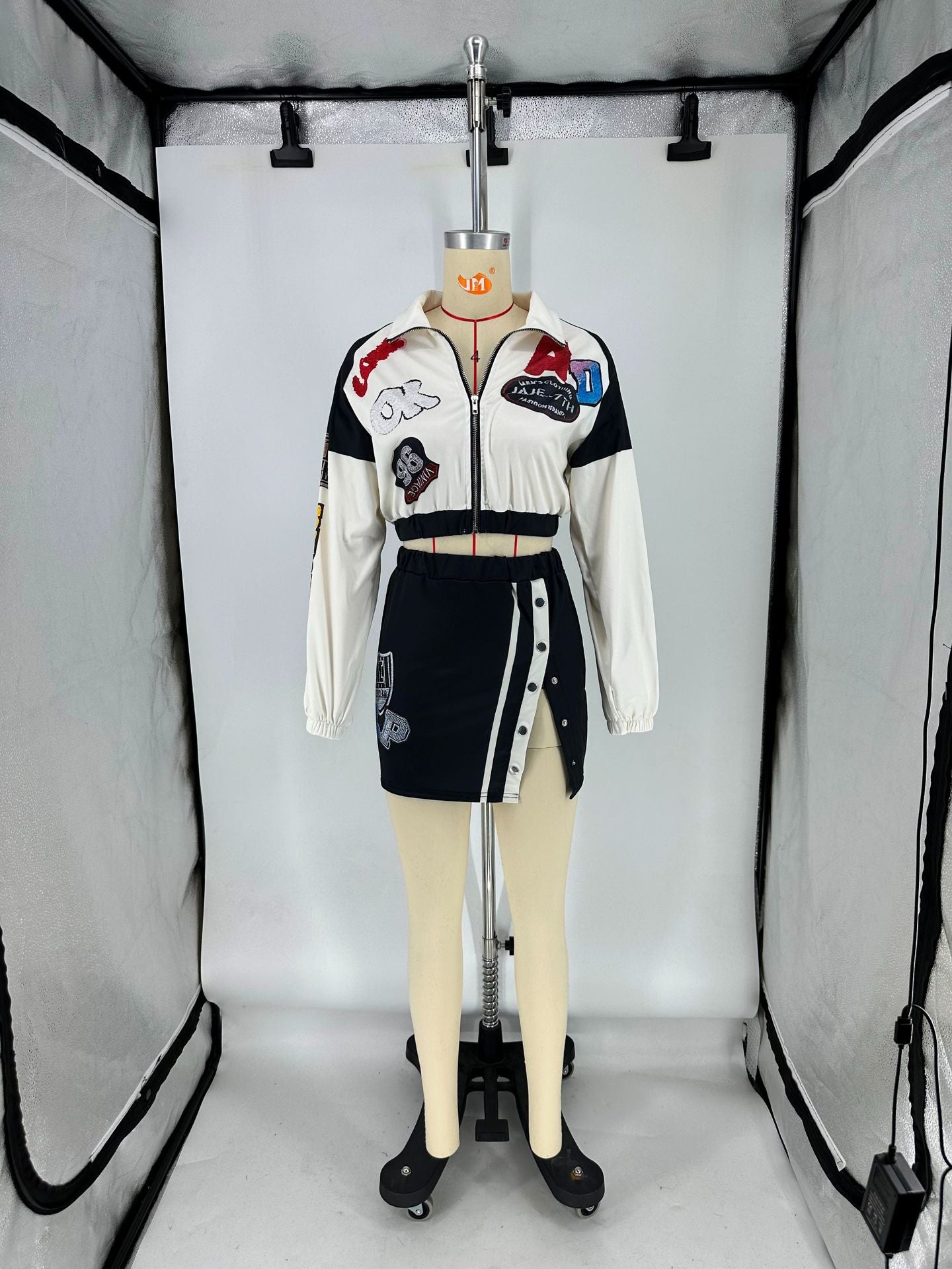 Women Printed Long Sleeve Jacket and Button Skirt Two-Piece Set 11