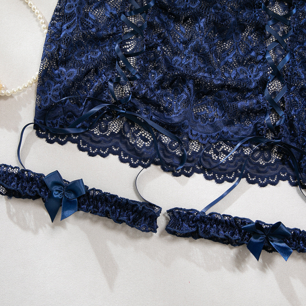 Women lace lace-up with cross-cut see-through lingerie set with sexy lingerie 19