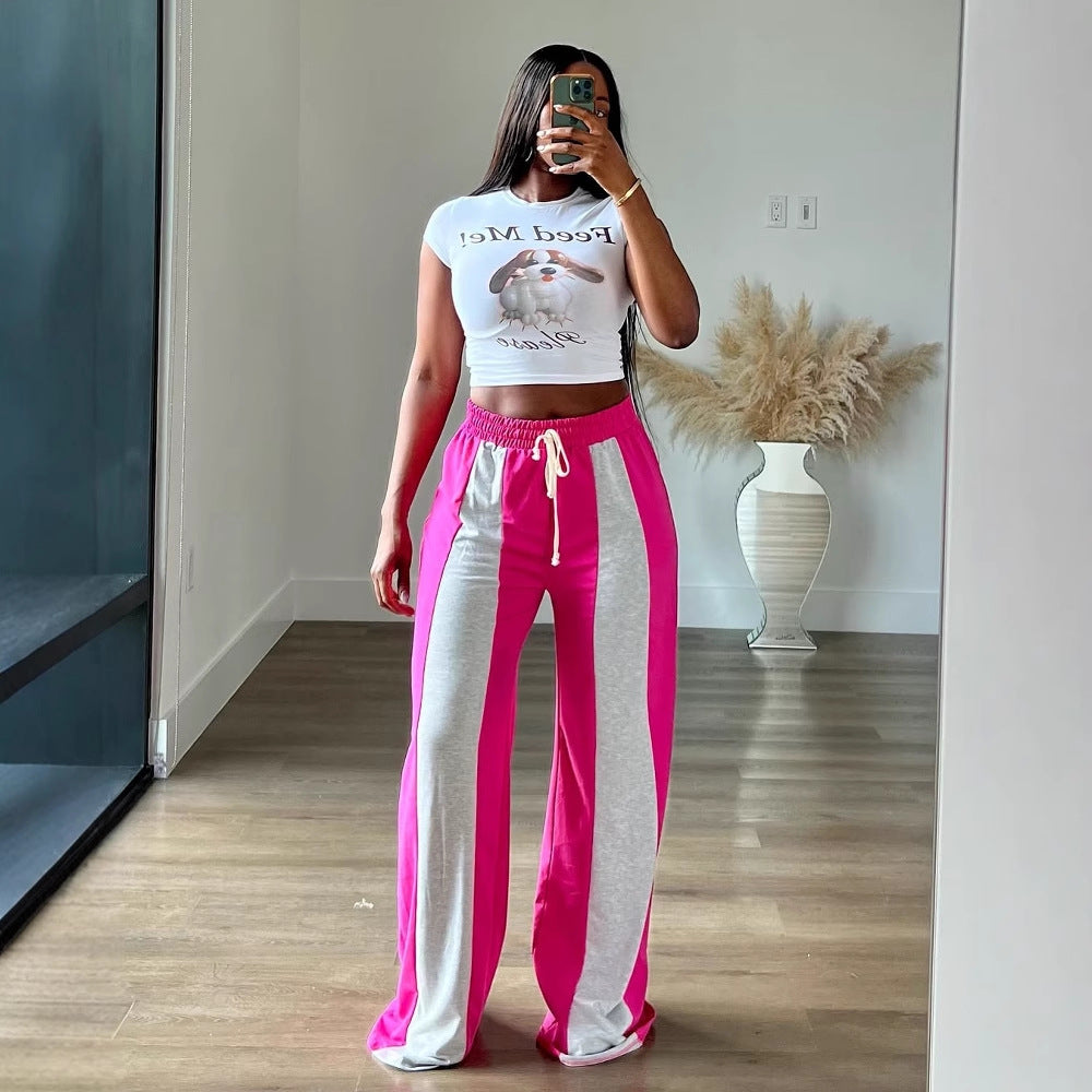 Women Casual Patchwork Loose Straight Pants 6