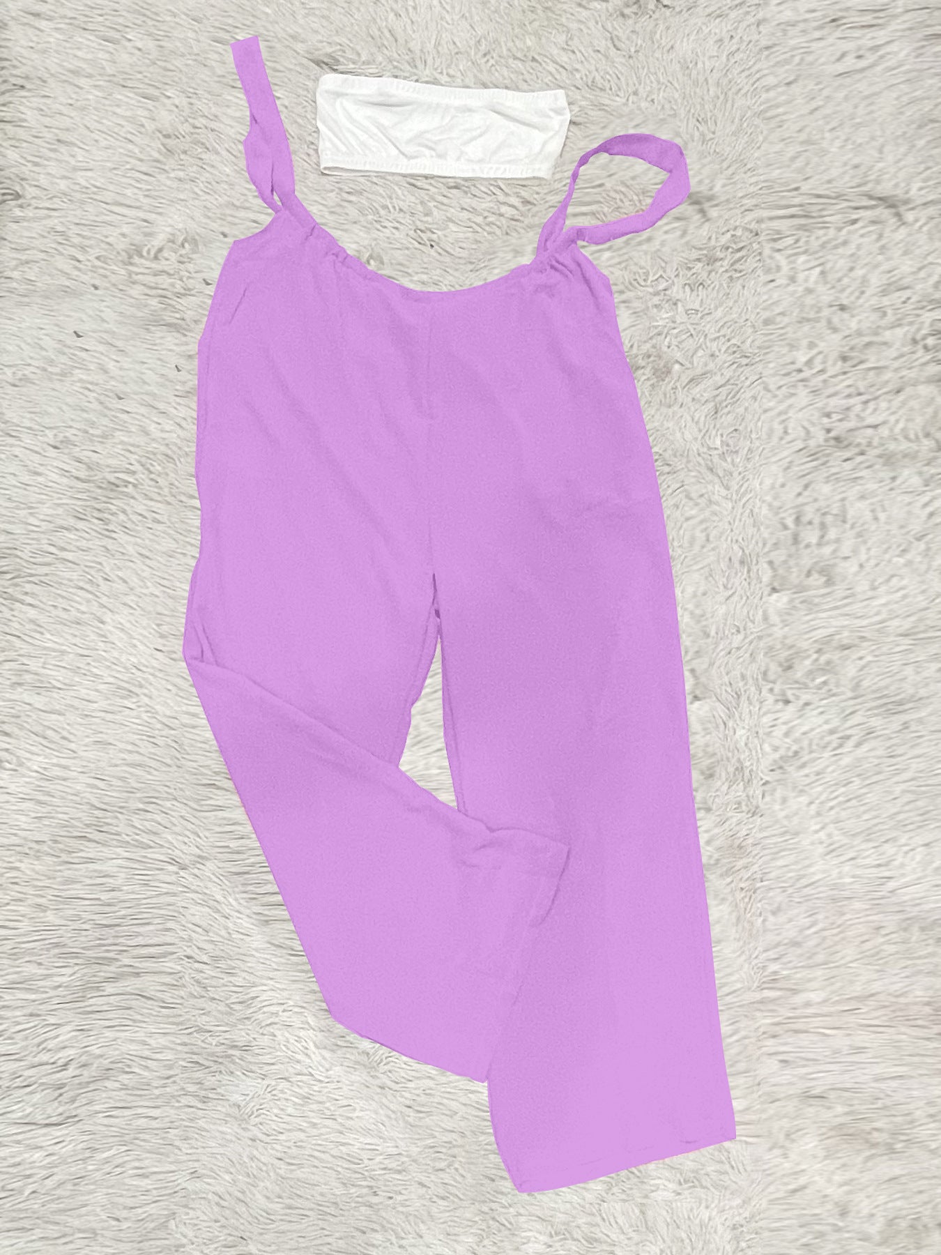 Drawstring Suspenders Wide Leg Trousers Strapless Crop Top Two-Piece Set 30