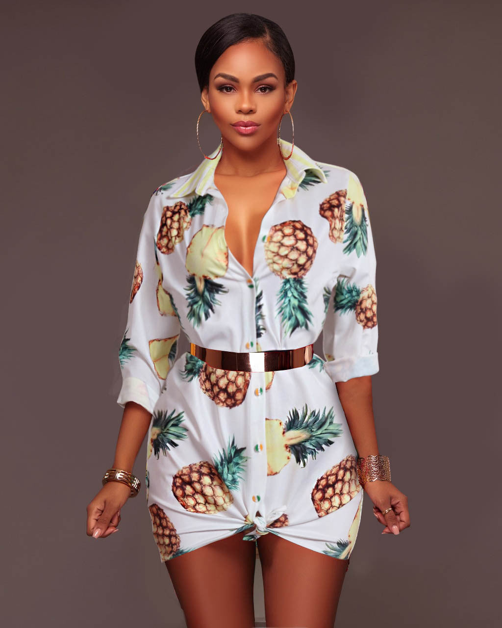 Fashionable Print Casual Women's Shirt Dress 10