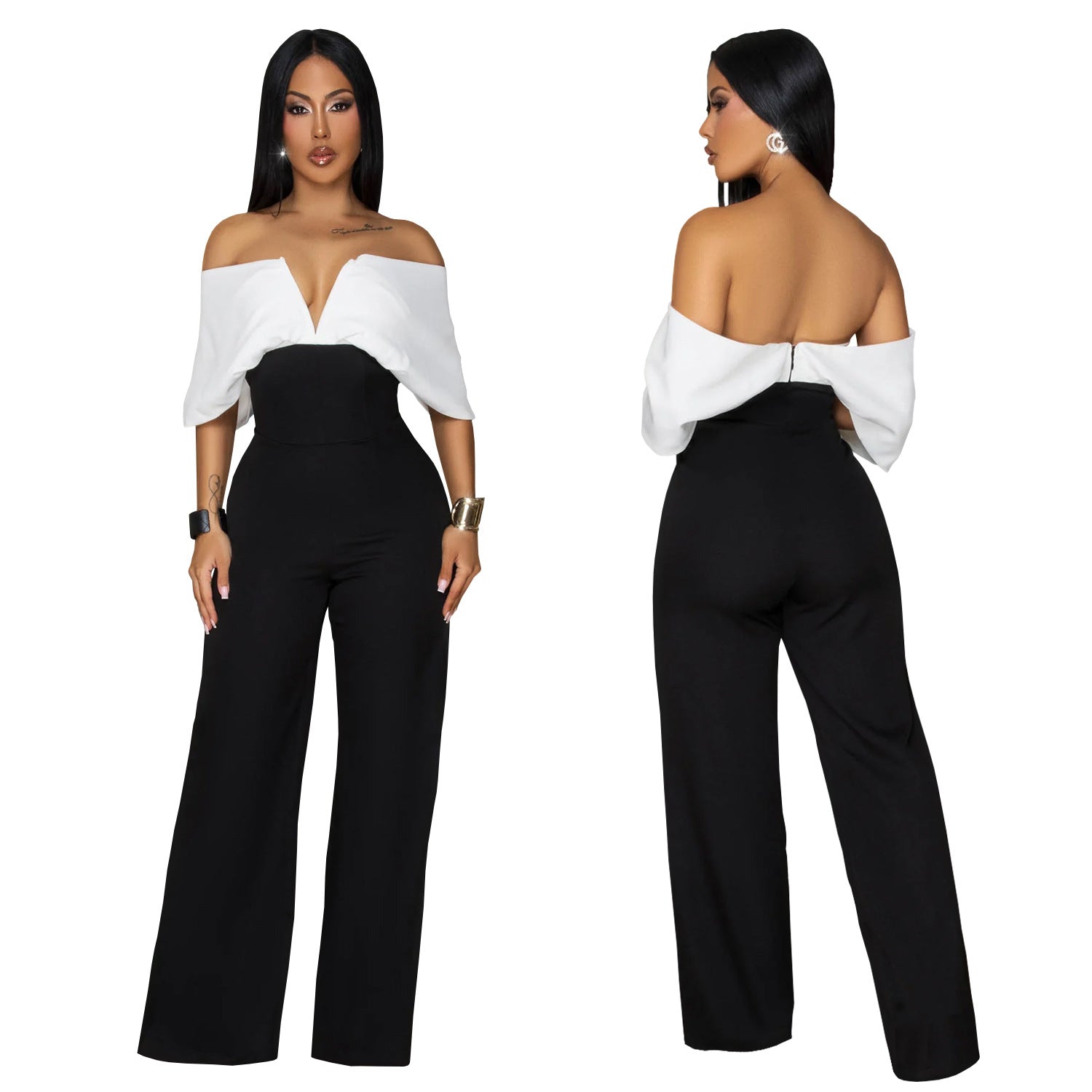 Women Casual V-Neck Backless Wide-Leg Jumpsuit 5
