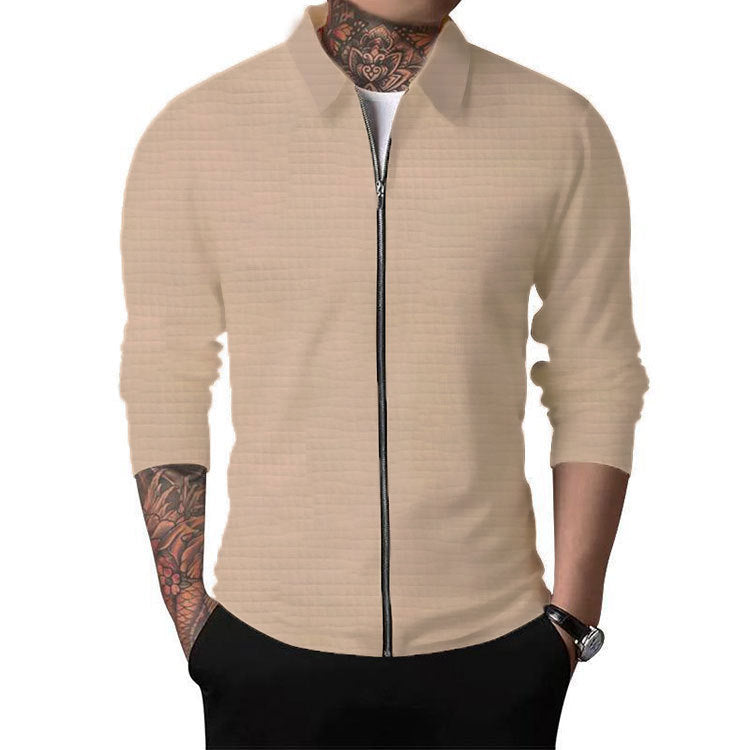 Men's Autumn Long Sleeve Turndown Collar Casual Waffle Jacket 17