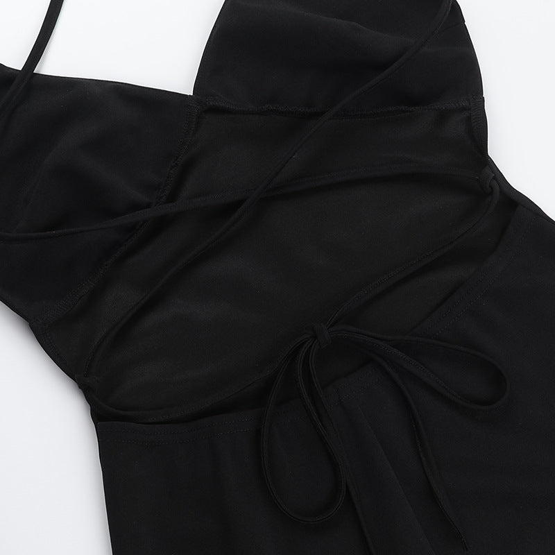 Spring Strappy V-Neck Low Back Slit Short Dress 17