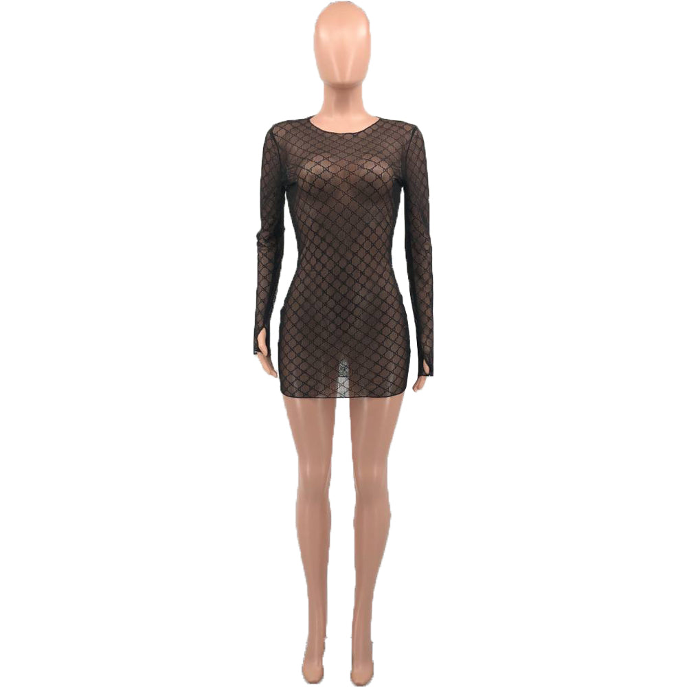 Women's Sexy See Through Long Sleeve Dress 7