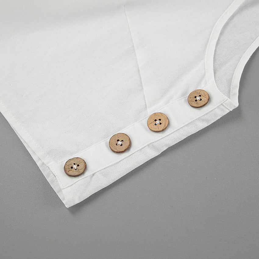 Women Spring and Summer Casual white sleeveless round neck vest lace-up shorts Two Piece Set 15