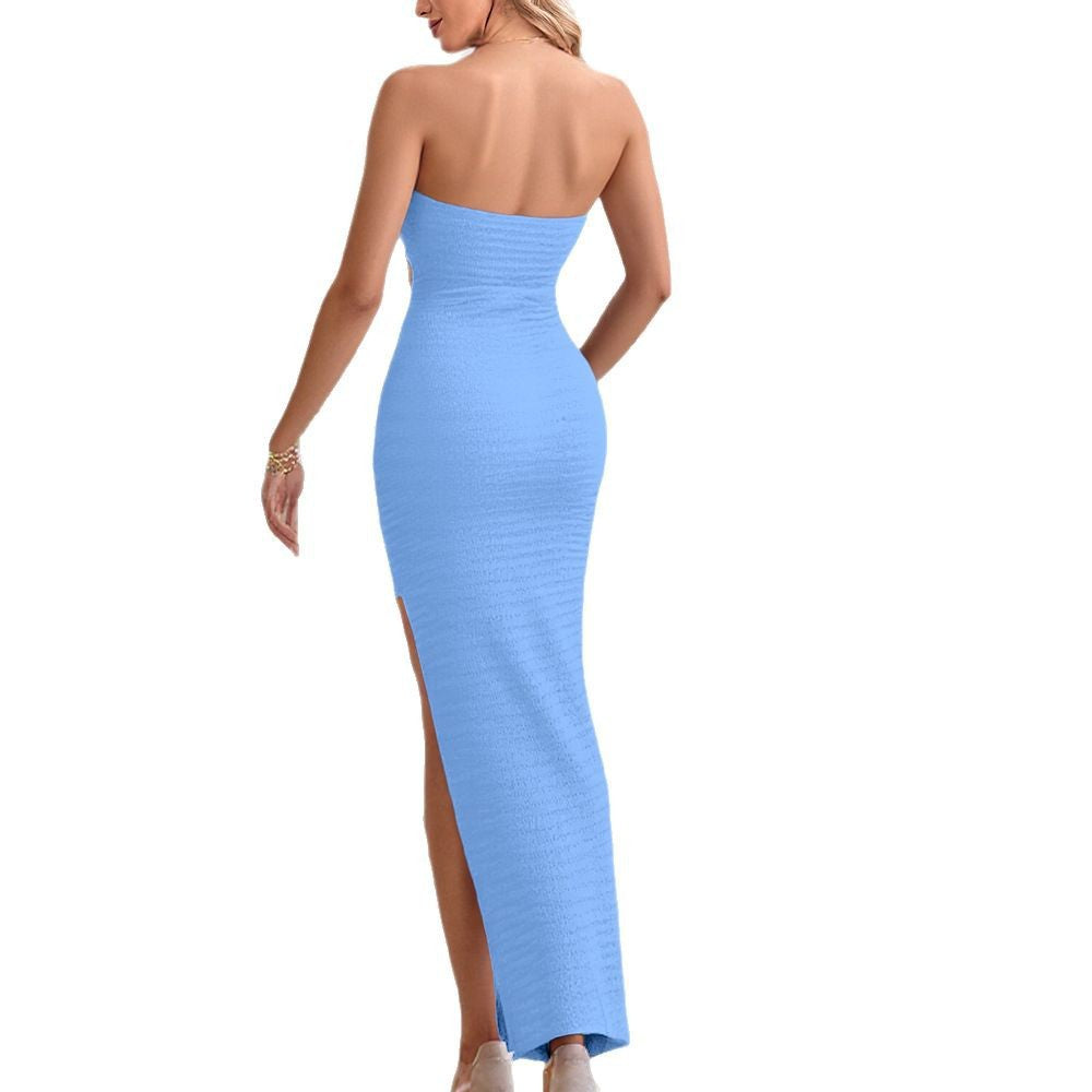 Women Solid Casual Strapless Hollow Dress 8