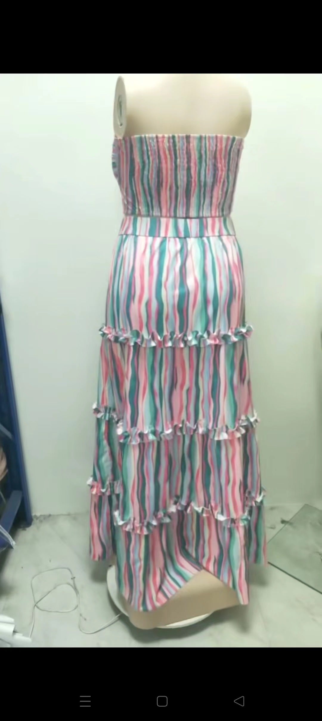 Women strapless striped print fashion Top and long skirt two-piece set 7