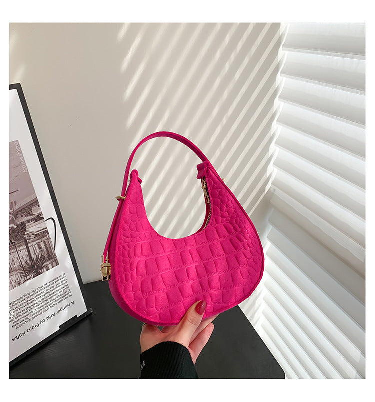 Baguette bag women's spring fashion retro felt creasing crocodile pattern underarm bag women's shoulder bag 29