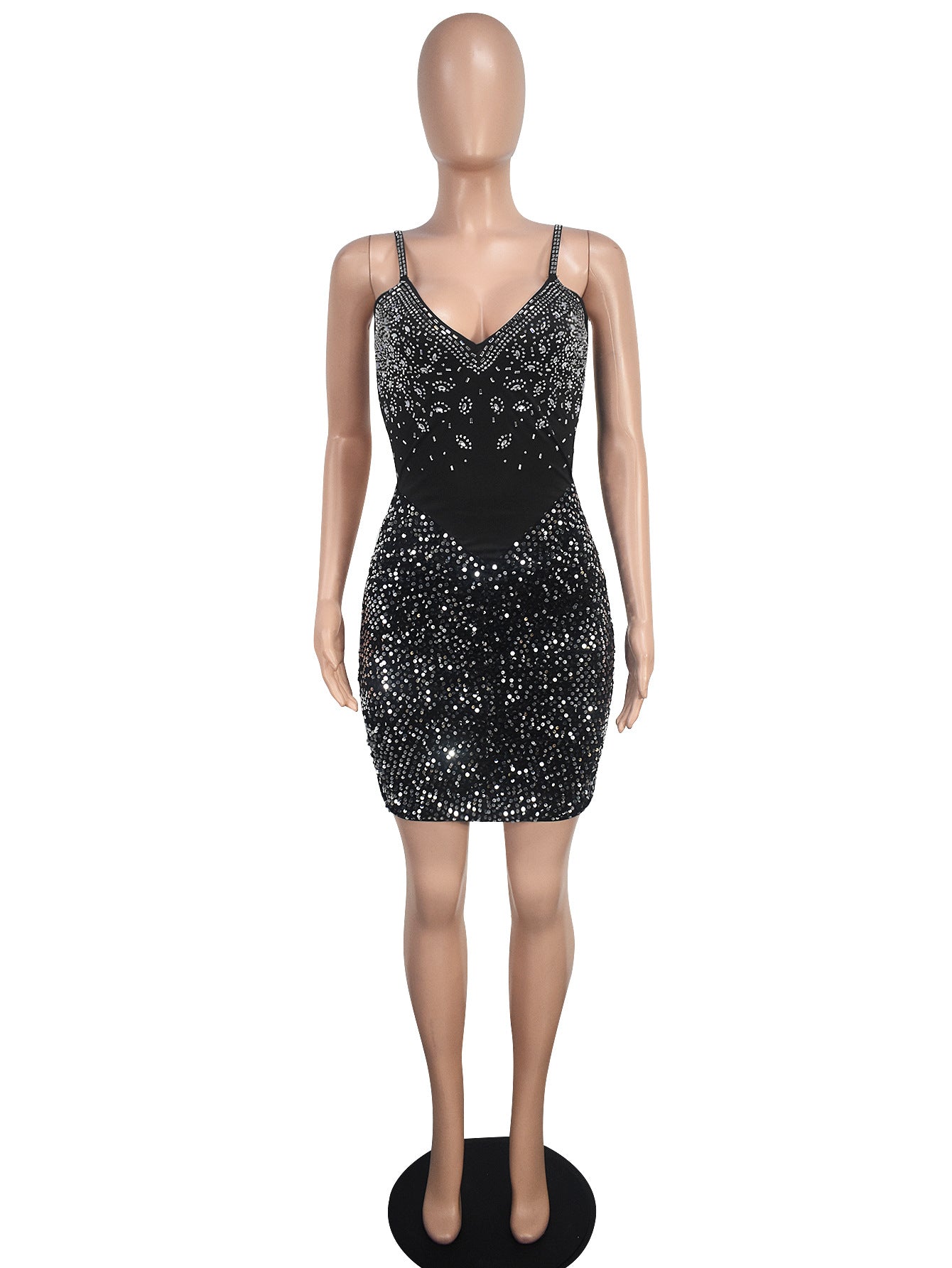 Women Beaded sexy suspender v-neck Bodycon Formal Party Dress 6