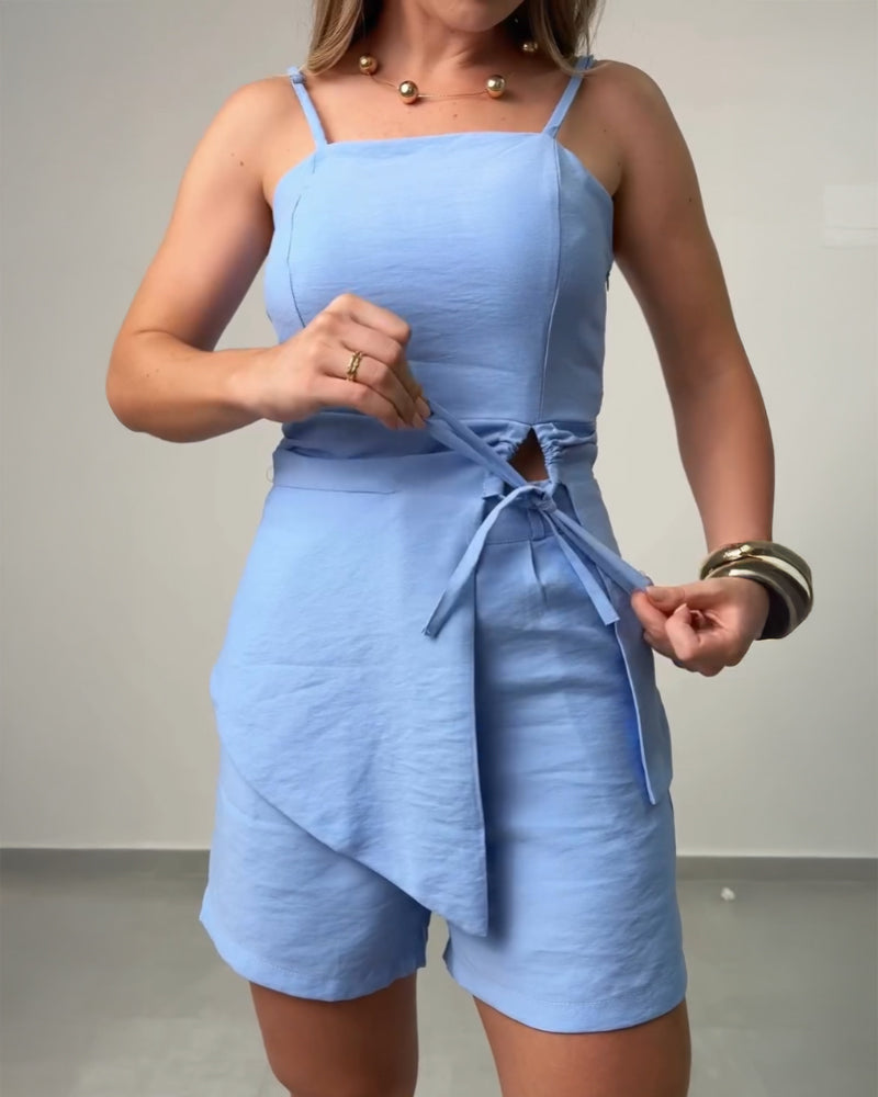 Fashion Lace-Up Strap Wide Leg Two Piece Shorts Set 3