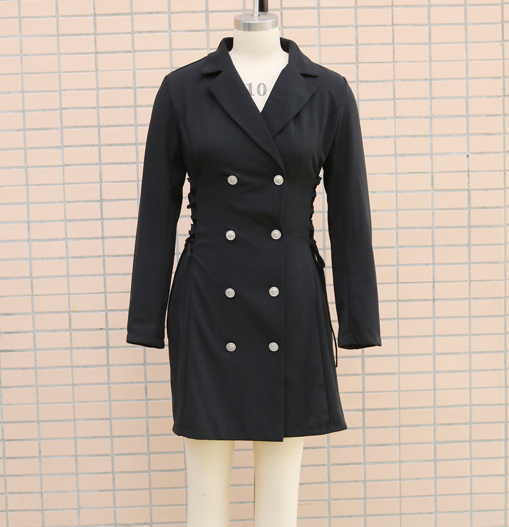 Autumn And Winter Slim Long Sleeve Career Dress Double Breasted Slim Waist Chic Blazer Dress For Women 8