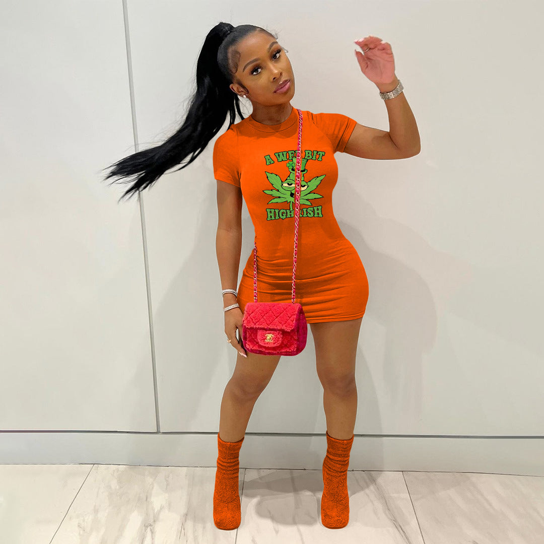 Women Ribbed Printed Short Sleeve Shift Dress 10