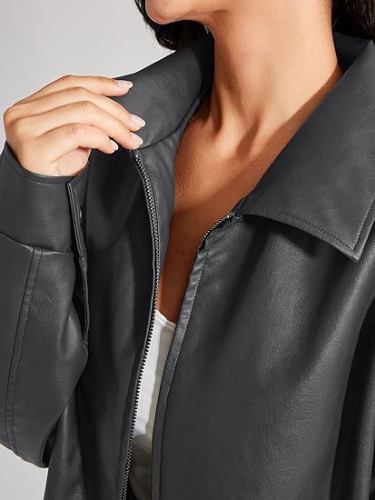 Plus Size Women Autumn PU-Leather Coat 5