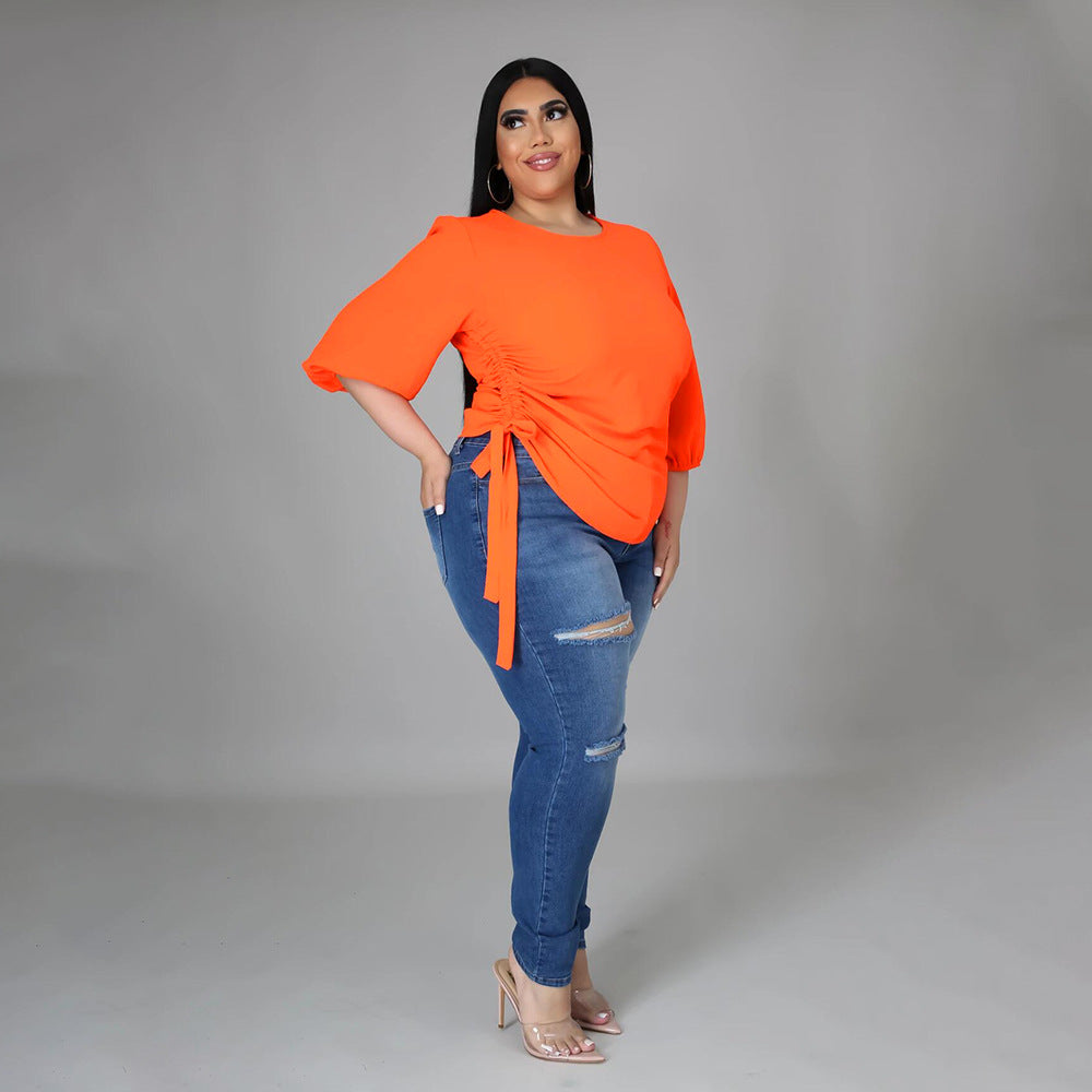 Plus Size Women Solid Round Neck Irregular Top 3