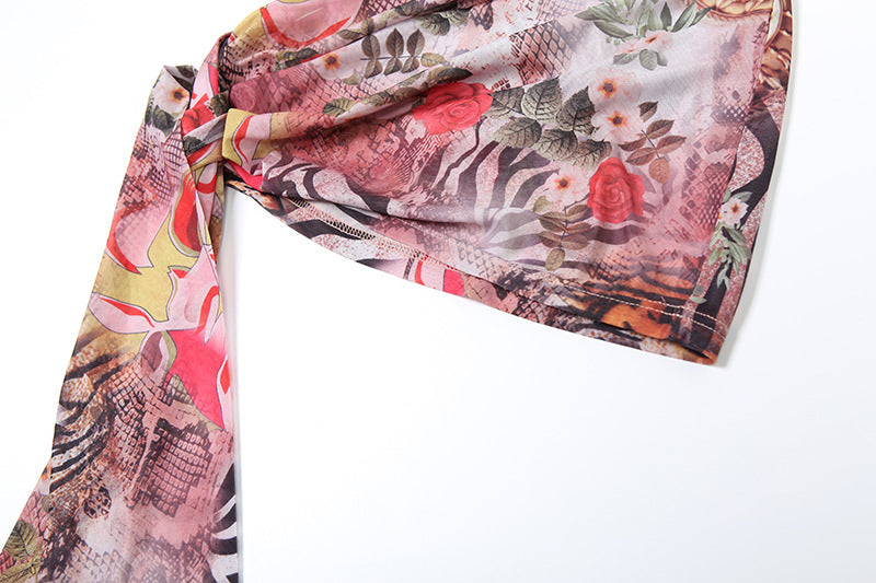 Summer Print Sexy Halter Sleeveless Hollow Bodycon Dress 13