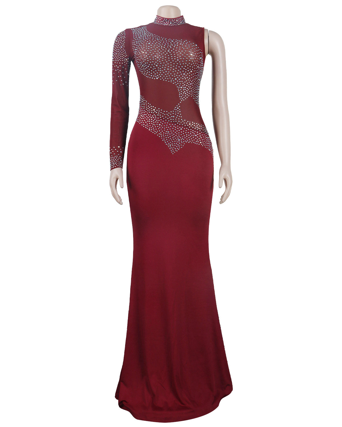 Fall Sexy Red Sequins One Shoulder High Neck Long Dress 6