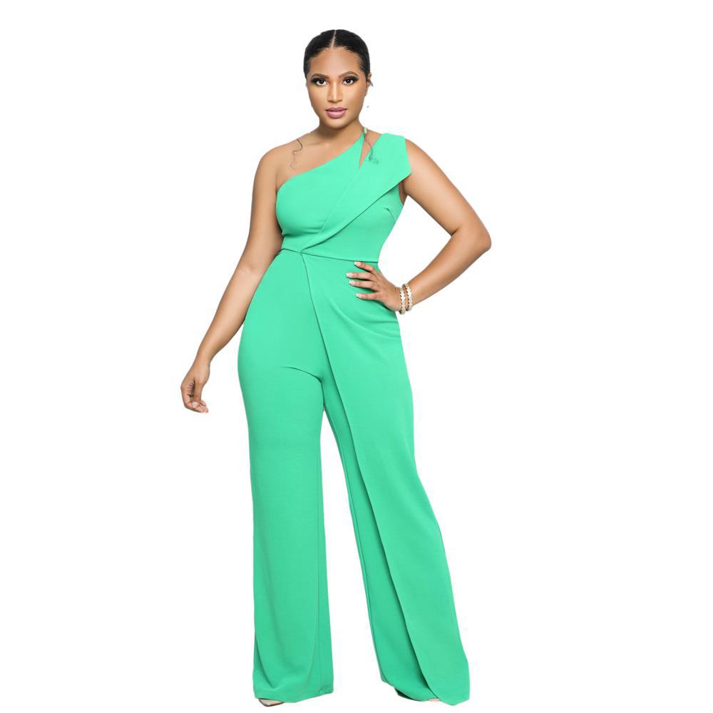 Sexy Sleeveless One Shoulder High Waist Career Jumpsuit 9