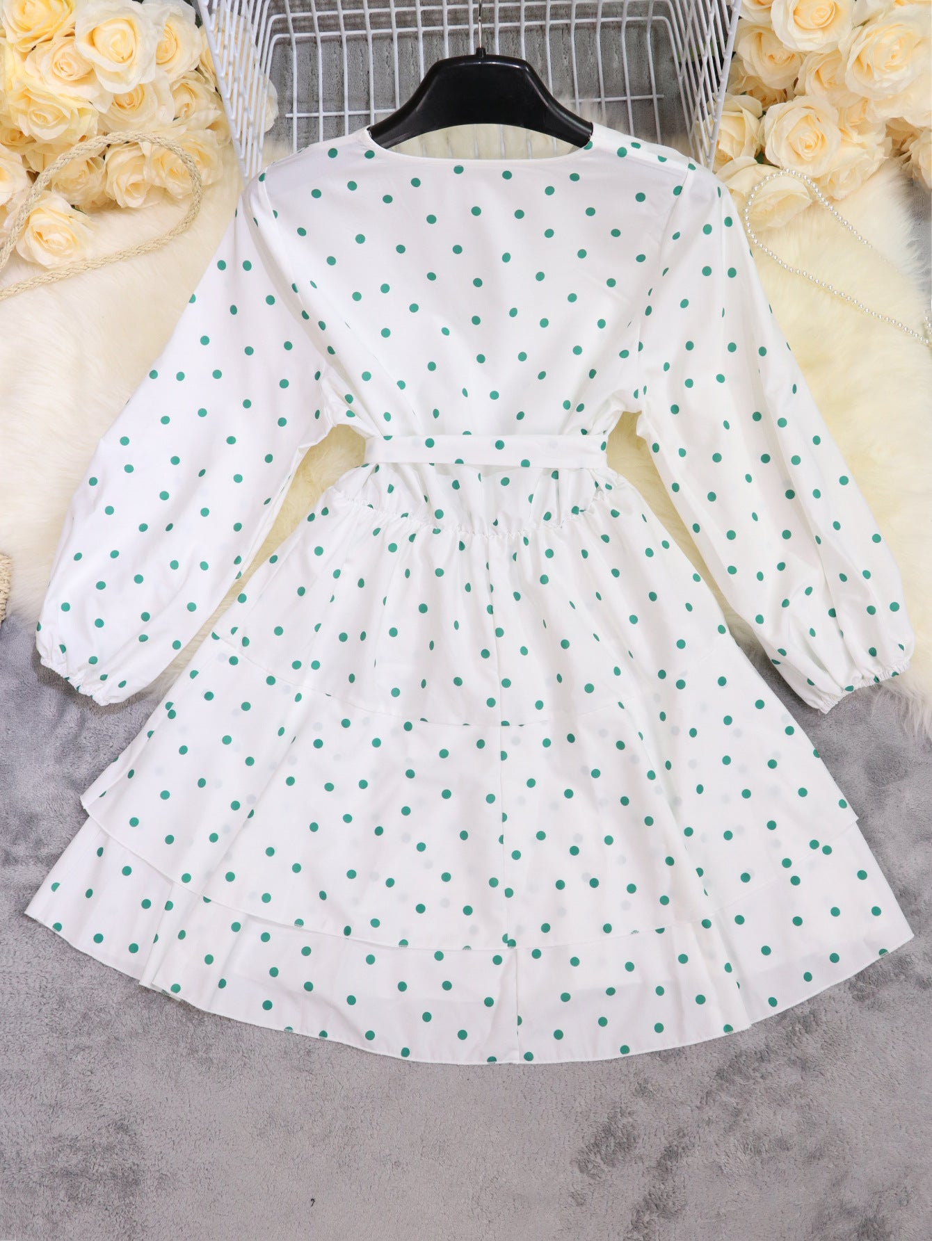 Spring and Summer Fashion Women's Polka Dot Print Puff Sleeve Dress 11