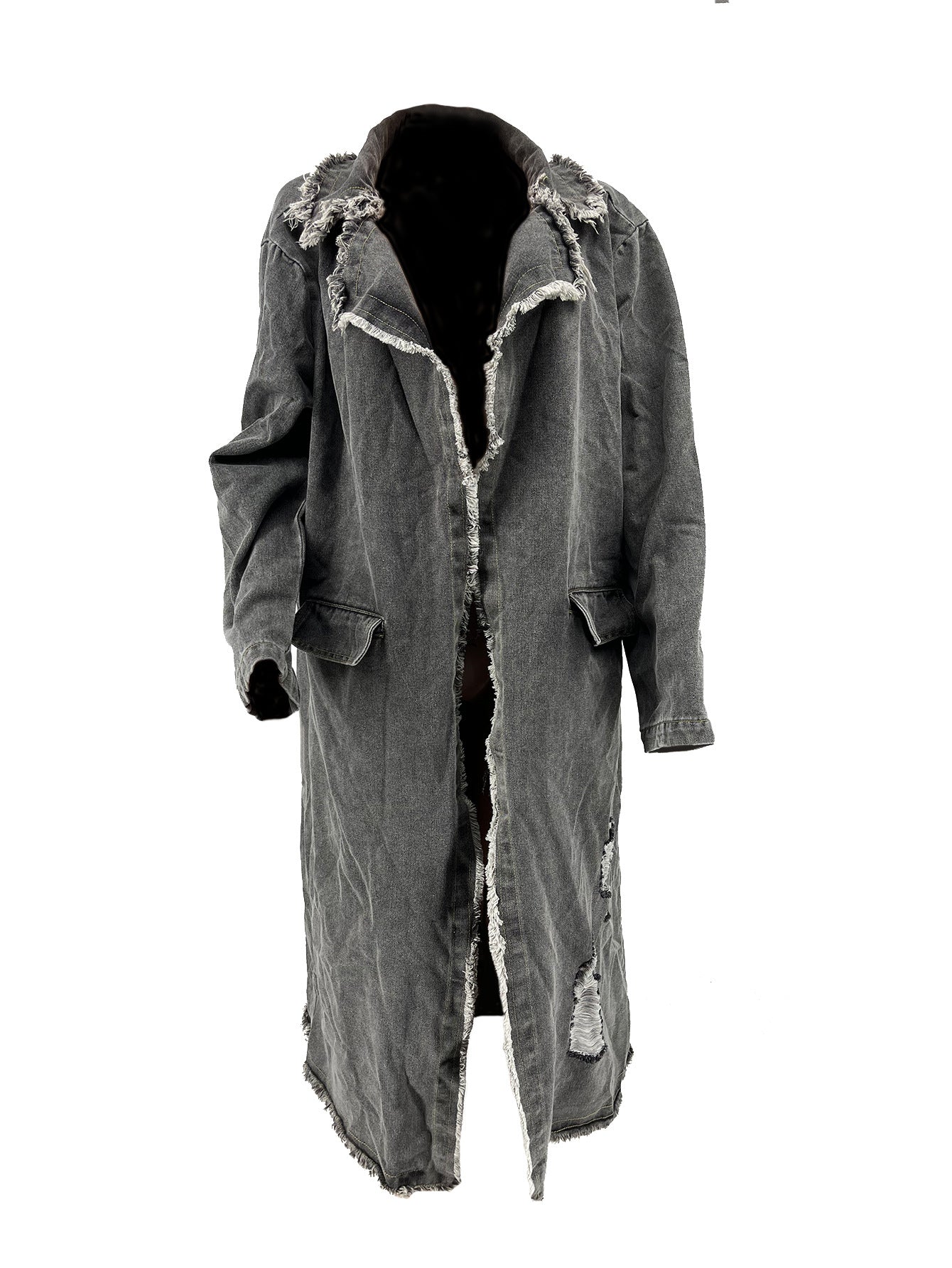 Women's Turndown Collar Ripped Denim Coat Jacket 8