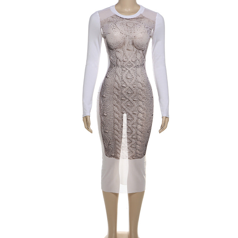 Autumn street sexy mesh See-Through slim dress 8