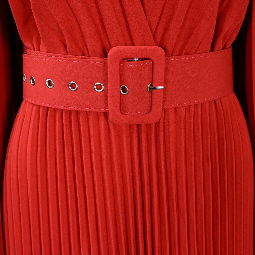 Elegant Women'S Solid Color V-Neck Sexy Pleated Long Dress Maxi Dress 29