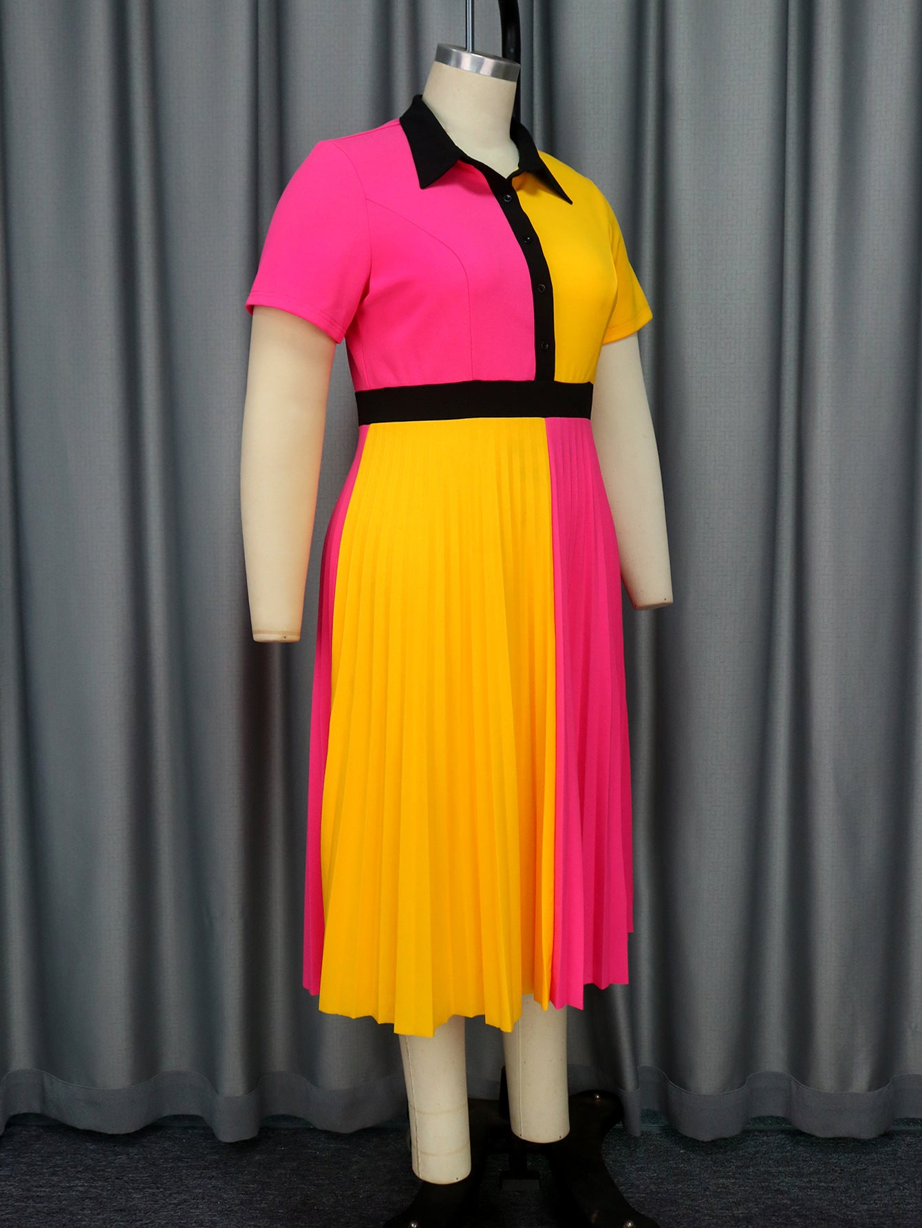 Summer Contrast color high waist pleated party Dress 5