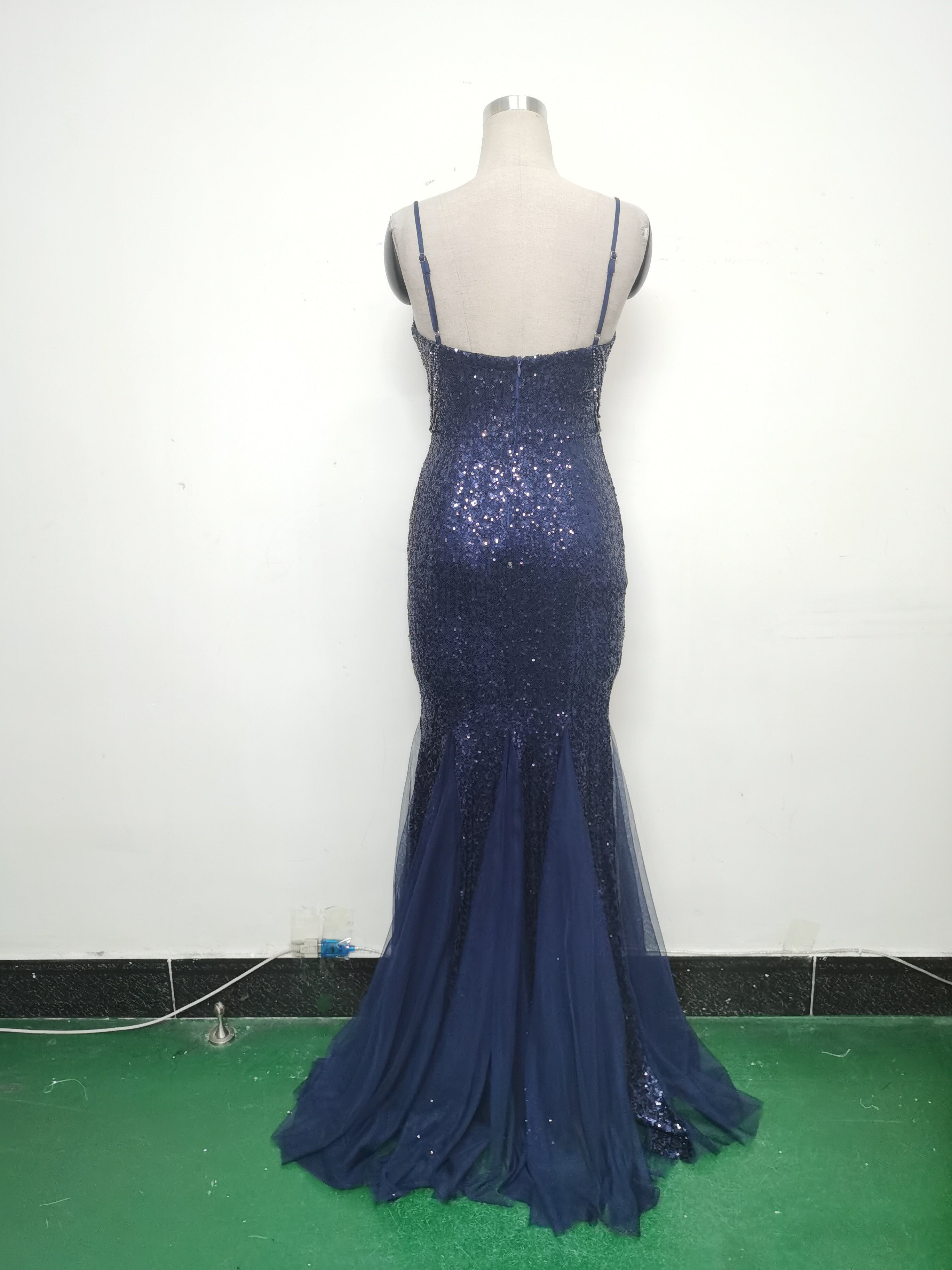 Strap Beading Mesh Sequin Evening Dress 33