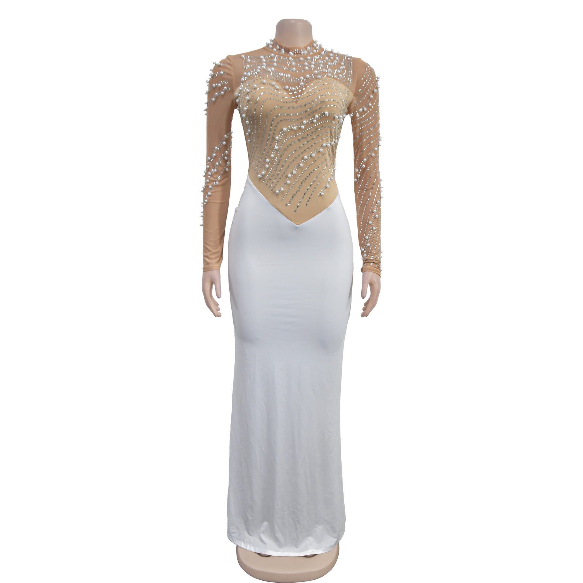 Fashionable women's solid color Beaded long dress 18