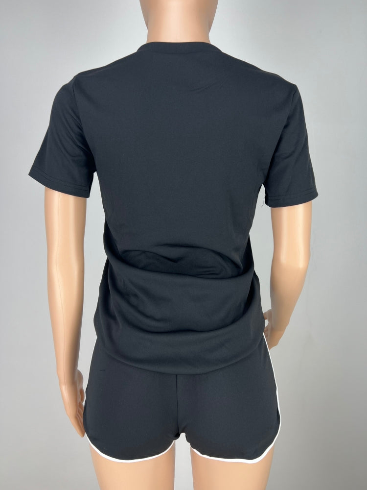 Women'S Contrasting Color English Letter Print Tracksuit Sports Two-Piece Shorts Set 14